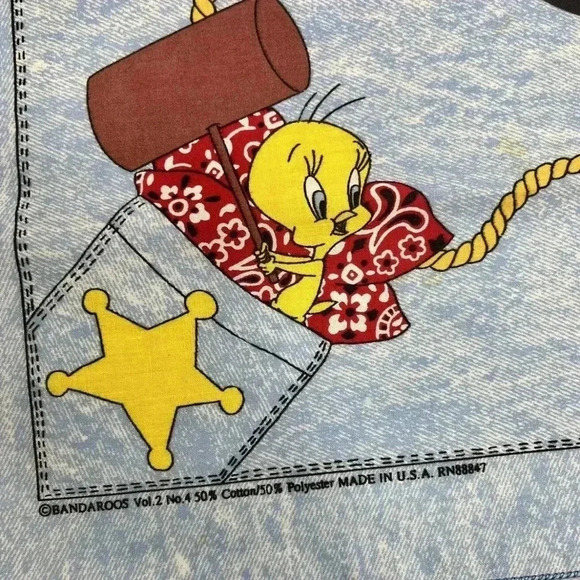 Vintage Looney Tunes Sylvester and Tweety Bird Bandaroos Bandana Western 1996 - Picture 5 of 6